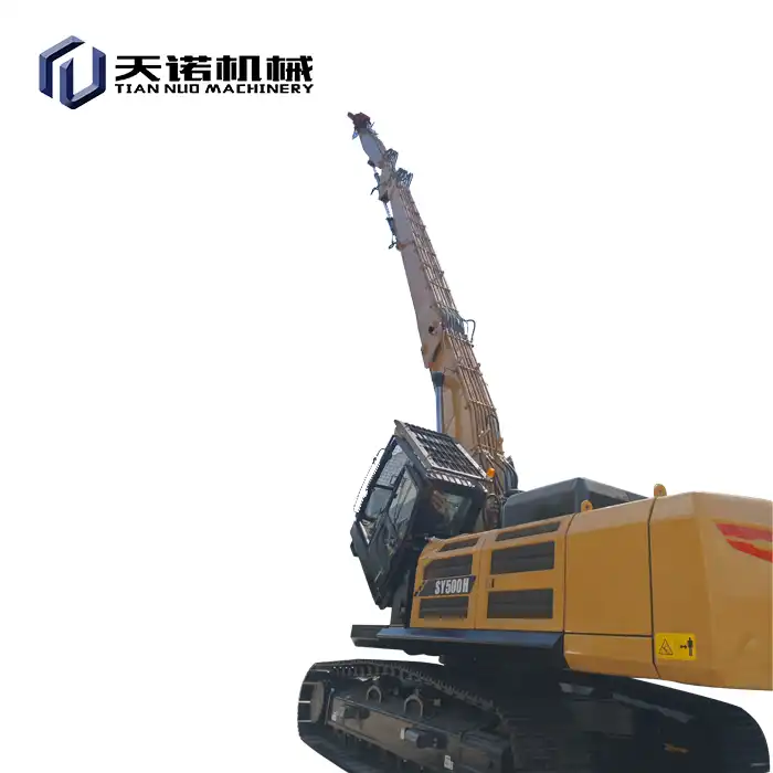 Ekskavatoriaus trijų sekcijų griovimo strėlė